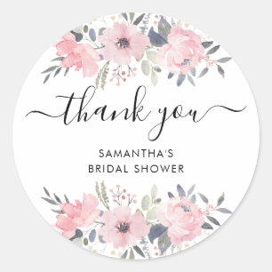 Adesivo Redondo Rosas Florais Rosa Script Agradecimento Aquarela