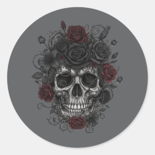 Adesivo Redondo Rosas Góticas Caveira – Dia dos Mortos