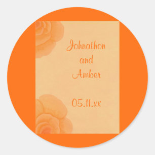 Adesivo Redondo Rosas laranja desbotados, Casamento Salve os adesi
