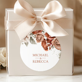 Adesivo Redondo Rosas Laranja Queimados Terracotta Floral Casament