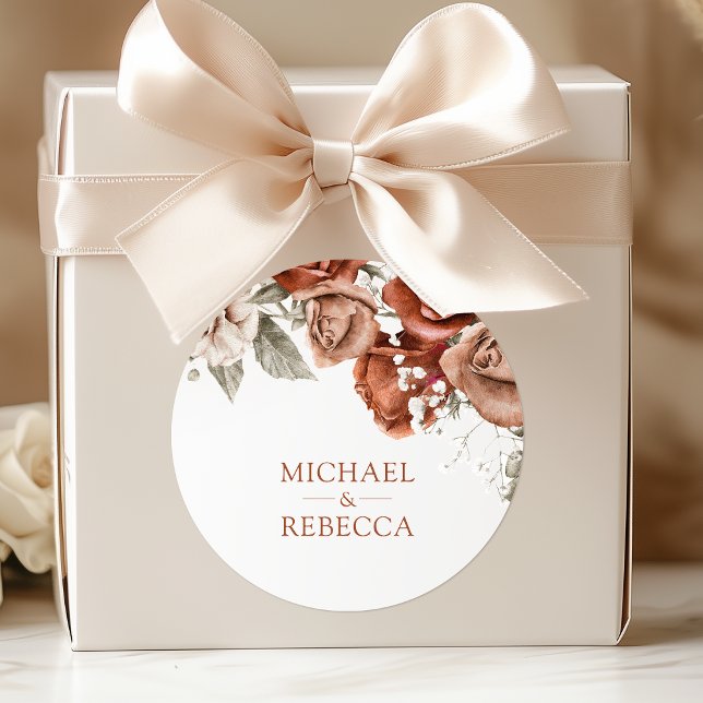 Adesivo Redondo Rosas Laranja Queimados Terracotta Floral Casament (Criador carregado)