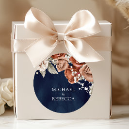 Adesivo Redondo Rosas Laranja Queimados Terracotta Marinho Floral 