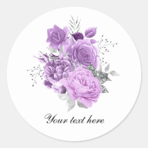 Adesivo Redondo Rosas lavanda elegantes personalizáveis