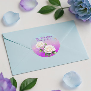 Adesivo Redondo Rosas Ombre Aguarela Azul Rosa Roxo Casamento