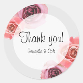 Adesivo Redondo Rosas Primavera cor-de-rosa e roxo negros