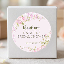 Adesivo Redondo Rosas Românticas Chic Floral Noiva Obrigado