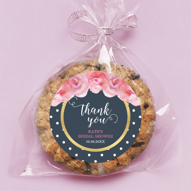 Adesivo Redondo Rosas Rosa Bolinhas brancas azuis Obrigado (Criador carregado)