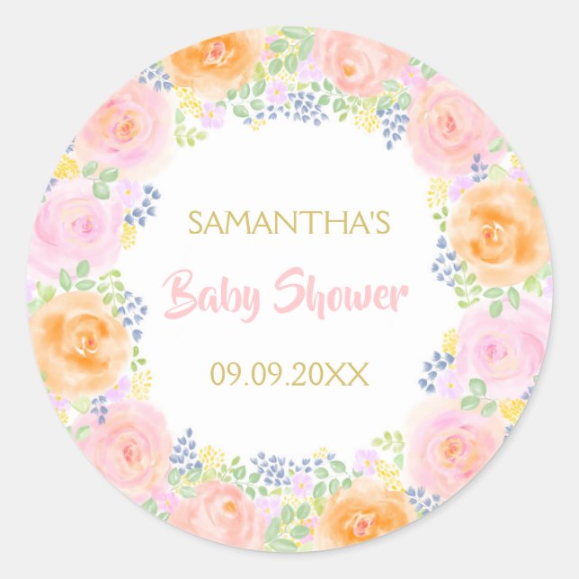 Adesivo Redondo Rosas Rosa-chá de fraldas Cobra Aquarela Girly (Frente)