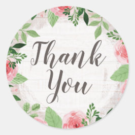 Adesivo Redondo Rosas Rosa chique no País Russo Obrigado