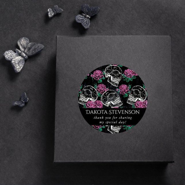 Adesivo Redondo Rosas Rosa-do-crânio-açúcar | Gótico - Obrigado (Criador carregado)