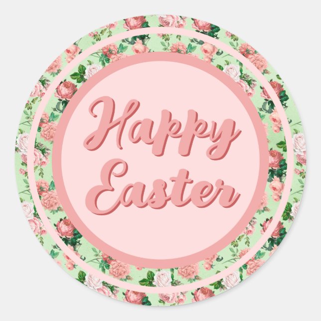 Adesivo Redondo Rosas Rosa do Estilo Vintage (Frente)