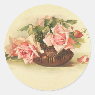 Adesivo Redondo Rosas Rosa Vintage em uma tigela