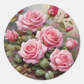 Adesivo Redondo Rosas Rosadas Antigas