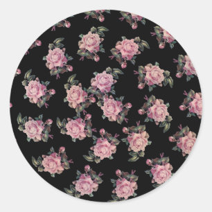 Adesivo Redondo Rosas Rosas Padrão Floral Escuro Festa Shabby Chic