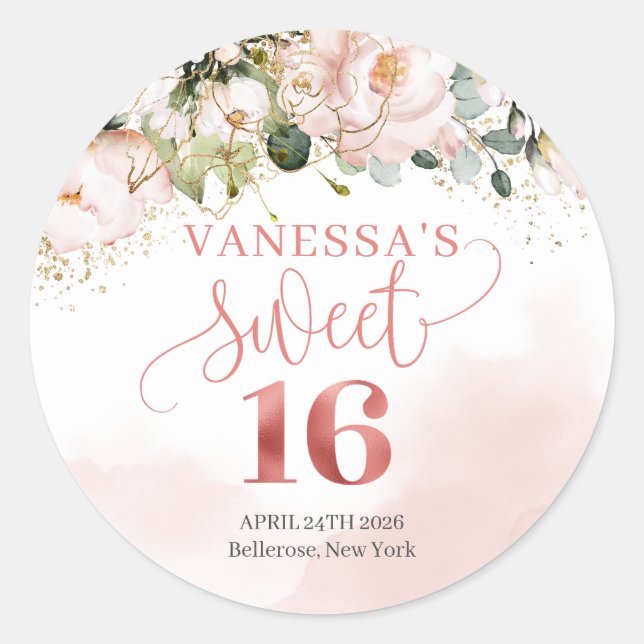 Adesivo Redondo Rosas rosas rosa-pinceladas-russas eucalipto doce  (Frente)