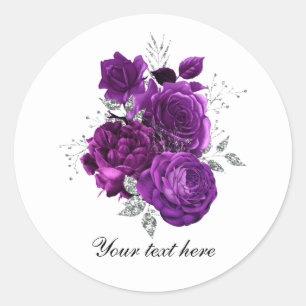 Adesivo Redondo Rosas roxas elegantes Casamento personalizável