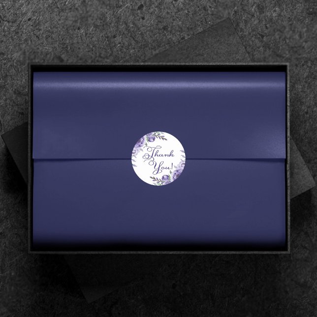 Adesivo Redondo Rosas Roxas | Floral Elegante de Agradecimento em  (Criador carregado)