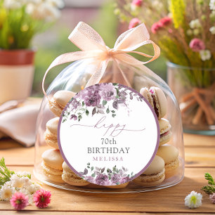 Adesivo Redondo Rosas Roxos Elegantes Qualquer Festa de aniversári