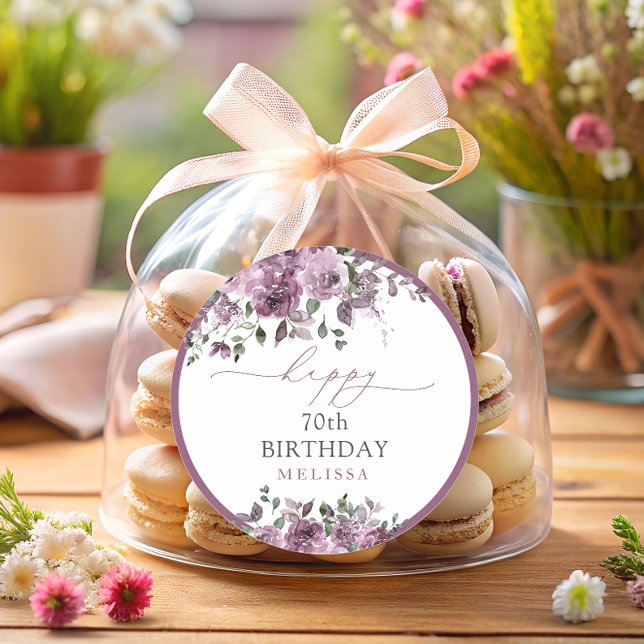 Adesivo Redondo Rosas Roxos Elegantes Qualquer Festa de aniversári (Criador carregado)