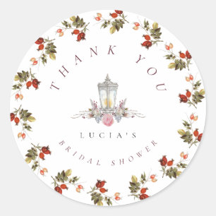 Adesivo Redondo Rosas Rustic Floral Chá de panela Obrigado