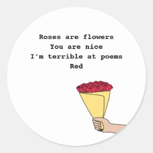 Adesivo Redondo Rosas são o dia do Namorados do poema engraçado 