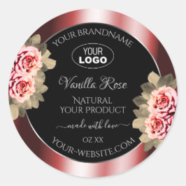 Adesivo Redondo Rosas Shimmering Red Black Product Labels Logo