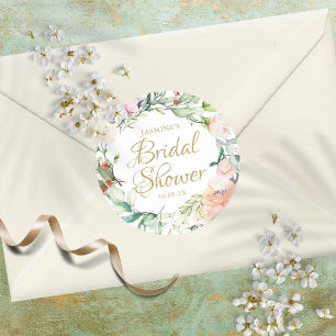 Adesivo Redondo Rosas Silvestres Aquarela Caligrafia Favor de Chá