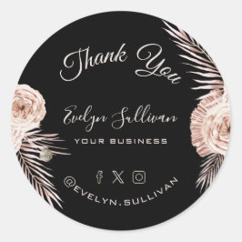 Adesivo Redondo Rosas tropicais Obrigado