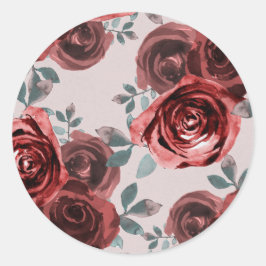 Adesivo Redondo Rosas Verde Água Burgundy Bege Casamento
