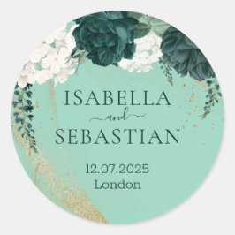 Adesivo Redondo Rosas Verdes Casamento Elegante