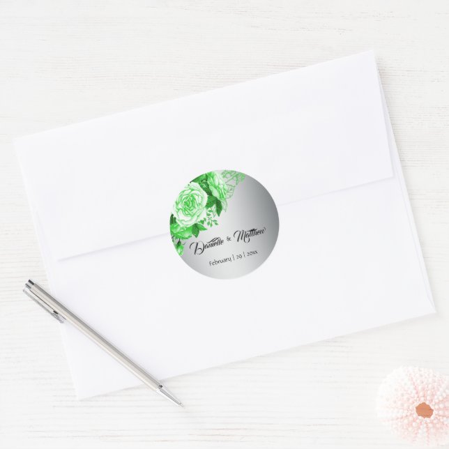 Adesivo Redondo Rosas Verdes Elegance Wedding (Envelope)