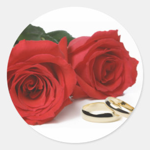Adesivo Redondo Rosas vermelhas & alianças de casamento