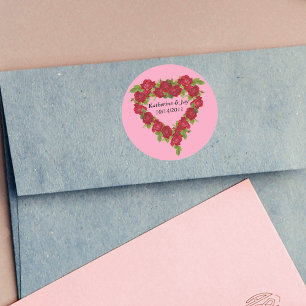 Adesivo Redondo Rosas vermelhas da grinalda do coração