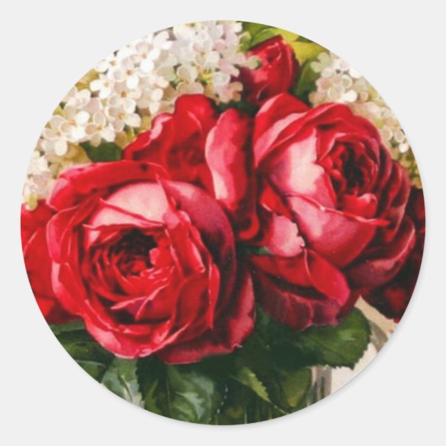 Adesivo Redondo Rosas vermelhas de vindima e respiração do bebê (Frente)