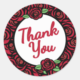 Adesivo Redondo Rosas vermelhas e faixas, obrigado