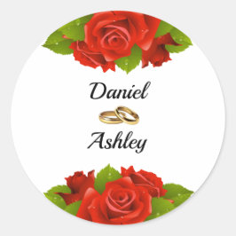 Adesivo Redondo Rosas vermelhas Elegantes e selos de envelopes par