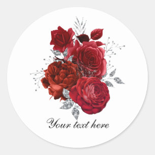 Adesivo Redondo Rosas vermelhas elegantes para casamento personali