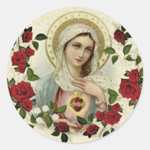 Adesivo Redondo Rosas vermelhas imaculadas da Virgem Maria do