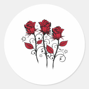 Adesivo Redondo Rosas vermelhas Lindas E Folhas Com Estrelas Tatua