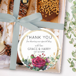 Adesivo Redondo Rosas vermelhas no Dourado Casamento de Anéis Obri