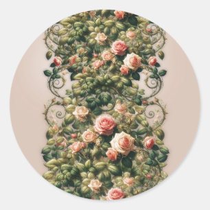 Adesivo Redondo Rosas Vinhas Florais Rosas Elegantes Shabby Chic R