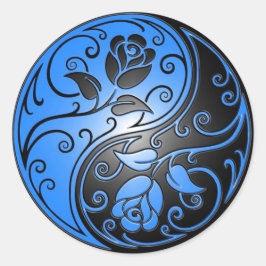 Adesivo Redondo Rosas Yin Yang, azul e preto