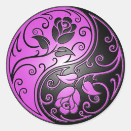 Adesivo Redondo Rosas Yin Yang, roxo e preto