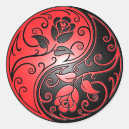 Adesivo Redondo Rosas Yin Yang, vermelho e preto