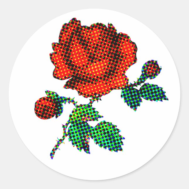 Adesivo Redondo Rose Bloom Halftone Fine Art (Frente)