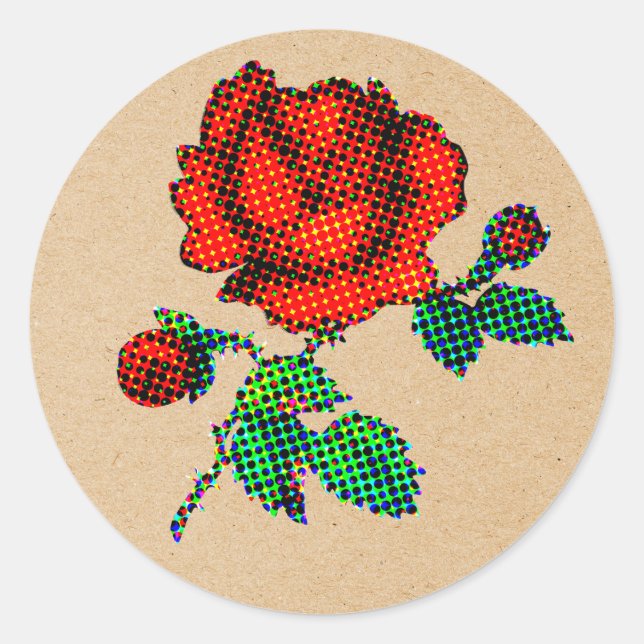 Adesivo Redondo Rose Bloom Halftone on Brown Paper Fine Art (Frente)