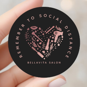 Adesivo Redondo Rose Gold Heart Salon Lembre-se de Manter o Distan