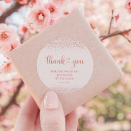 Adesivo Redondo Rose Gold Thank You Confetti Heart Sticker
