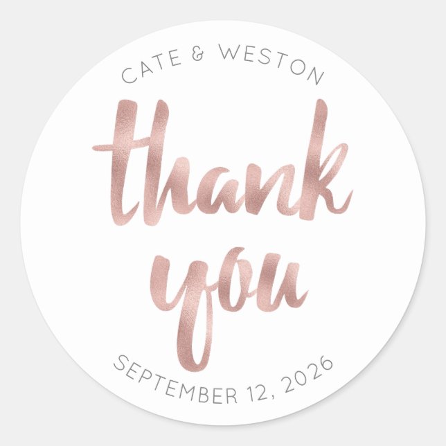Adesivo Redondo Rose gold thank you, personalized, faux foil (Frente)