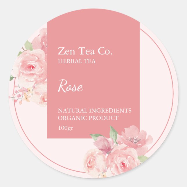 Adesivo Redondo Rose Herbal Tea Business Label (Frente)